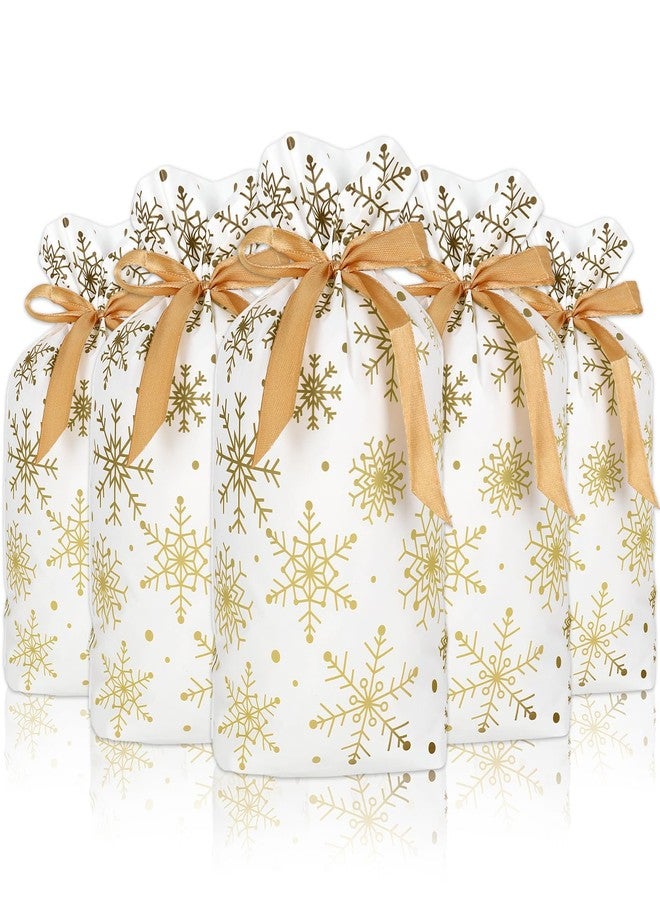 Whaline 72Pcs Christmas Plastic Drawstring Gift Bags 5.9 x 9.1 Inch White Gold Snowflake Treat Bags with Gold Ribbon Candy Goodies Bags for Winter Xmas Party Supplies - Image 1
